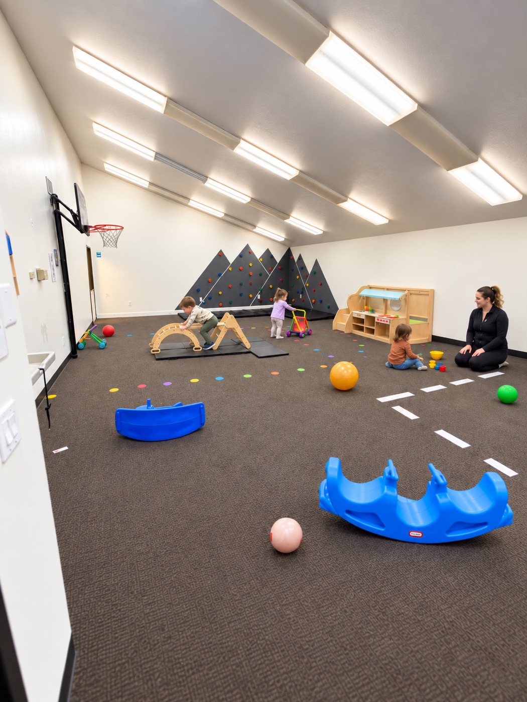 Kids in free play in our big indoor gym